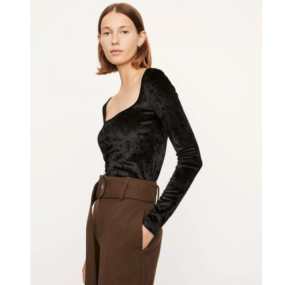 Vince Velour Square Neck Long Sleeve Top Black XL